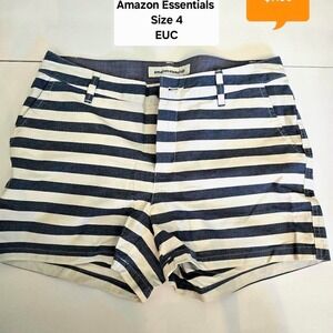 Amazon‎ Essentials Women's Size 4 Striped Shorts Blue White Casual EUC